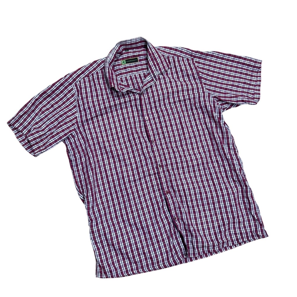 Cashewnutt Mens XL Plaid Short Sleeve Button Down Shirt Maroon Navy White